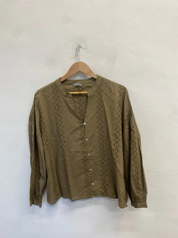 Lovely nutmeg khaki embroidered blouse UK 14 GJ001