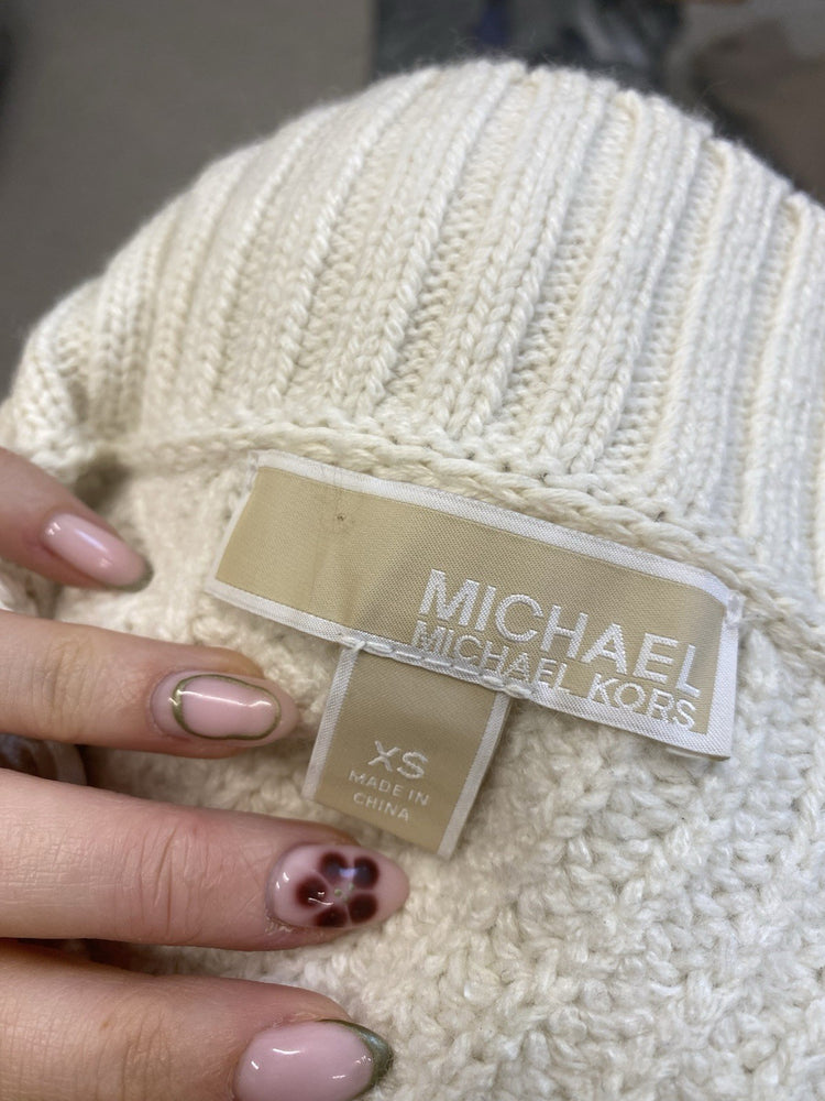 Lovely Michael Kors Cream Ribbed Zip Off The Shoulder Top UK XS JM008