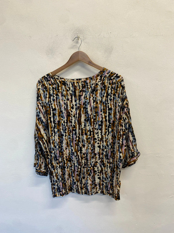 Lovely masai brown blue pattern tunic UK M EG002