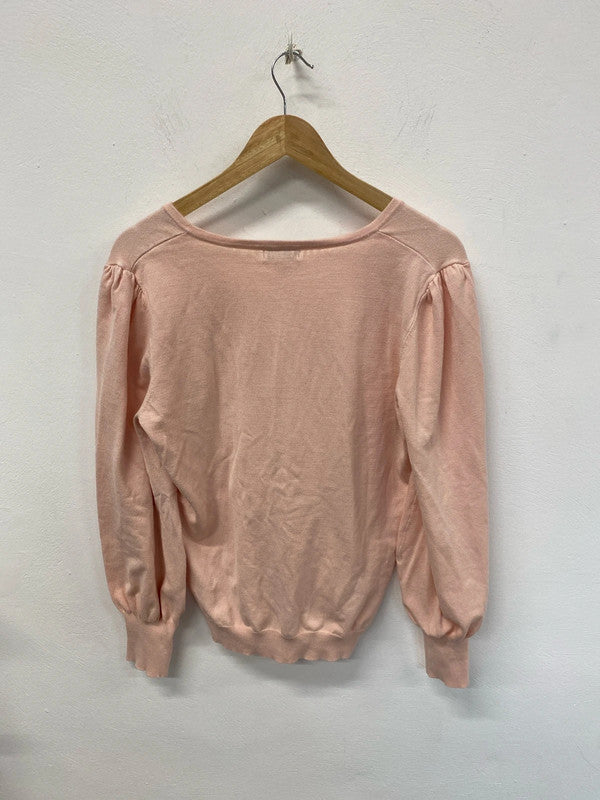 Wallis Elegant Pink Flower Accent V Neck Jumper Size M LR002