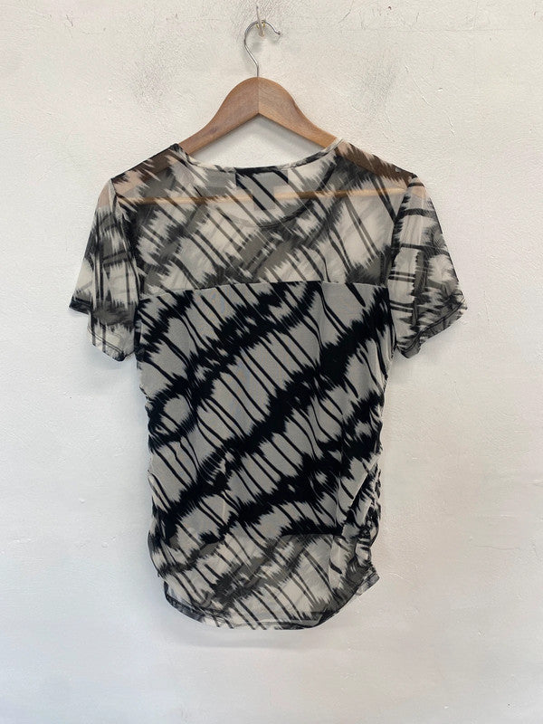 Lovely dkny black white tie dye effect mesh top UK L KM005