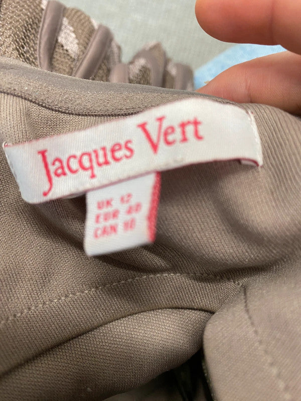 Fabulous Jacques Vert fawn brown occasion Dress fit & Flare Uk12 KS003