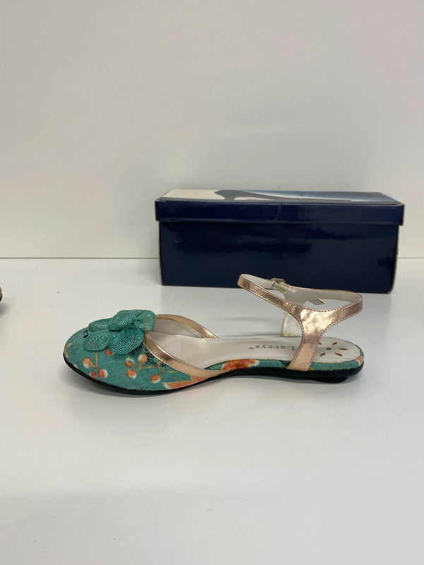 Laceys & M&S Fabulous Turquoise Floral Flats & Matching Clutch UK 4 AT001
