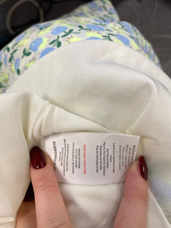 Lovely glamorous lime blue floral smock dress nwt UK 12 petite AE001