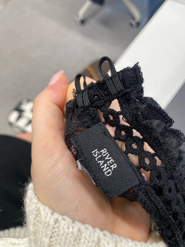 Stunning river island lace top with frill sleeve and underlayer UK S KM004