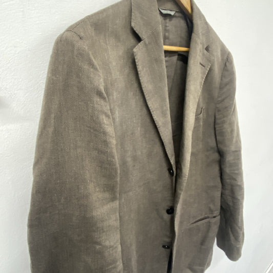 Empresa Linen Jacket Men’s 40” Brown Herringbone Tan 50 Made In Italy FE001