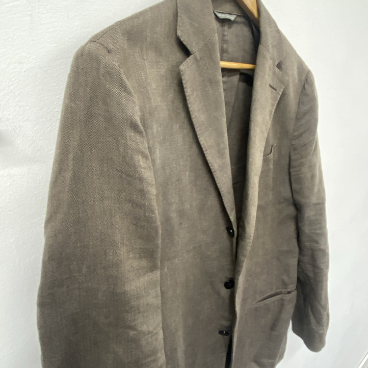 Empresa Linen Jacket Men’s 40” Brown Herringbone Tan 50 Made In Italy FE001