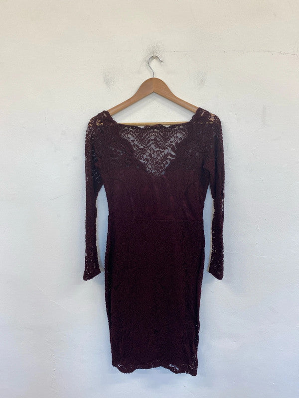 Next Stylish Burgundy Lace Bodycon Midi Dress UK 10 SW001