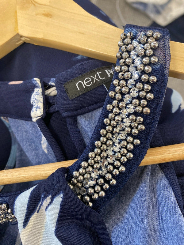 Fabulous Next Blue floral diamond embellished dress Uk12 GW001