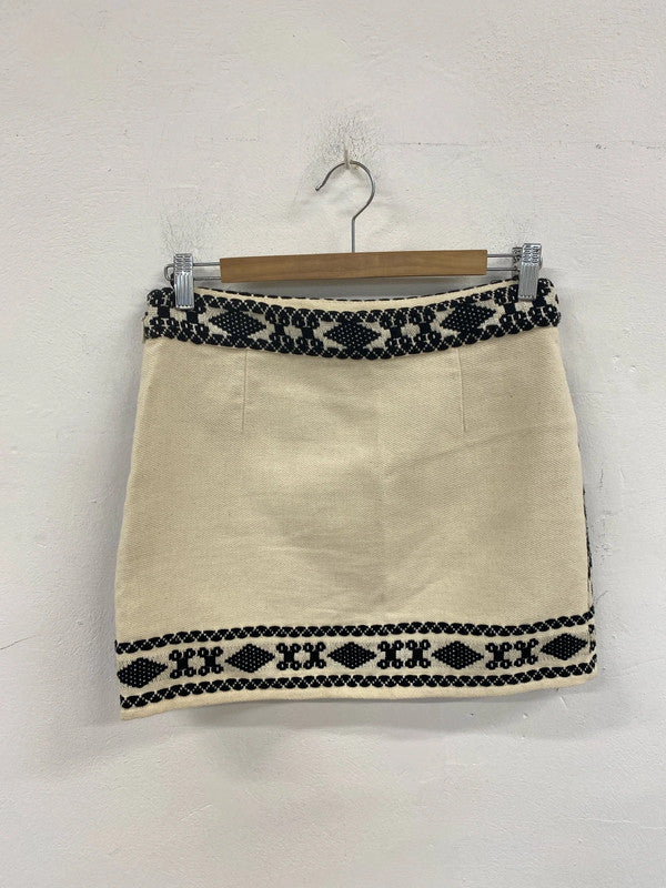 Topshop Stylish Cream & Black Aztec Pattern Mini Skirt UK 8 AG006
