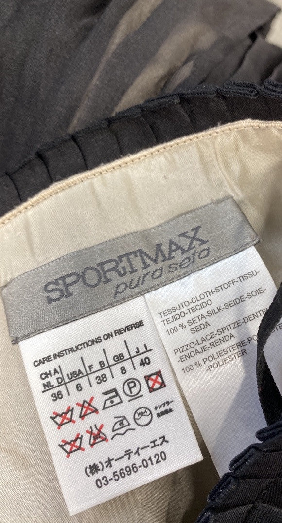 Lovely Sportmax Pure Silk Black Midi A Line Dress Black UK 8 AG008