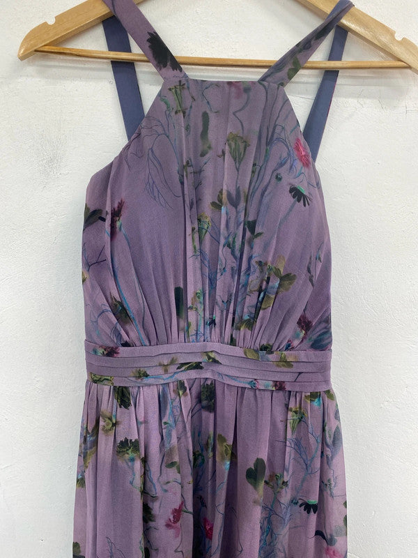 Little Mistress Gorgeous Purple Botanical Pattern Maxi Dress UK 8 Tall MM005