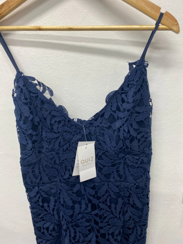 Fabulous navy overlay occasion party dress Uk12 AO001