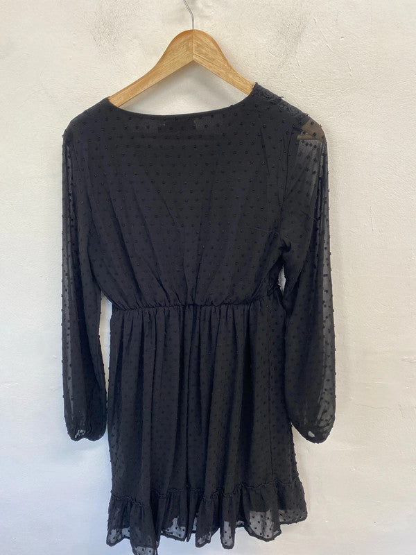 Stunning flamant rose black spotted semi sheer smock dress UK L AE001