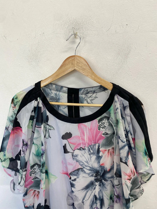 Lovely coast white black floral frill sleeve top UK 12 KM005