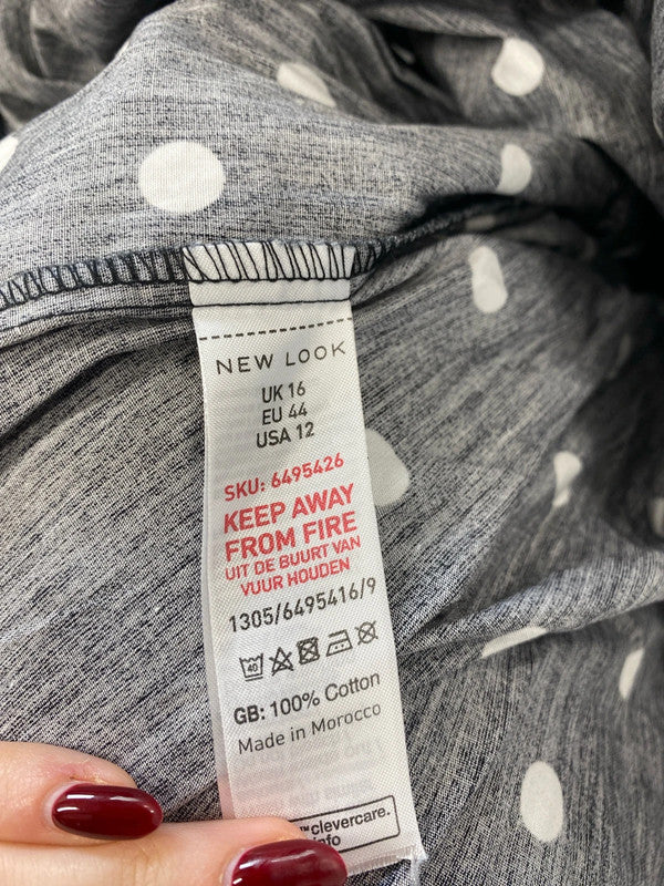 Gorgeous black spotted belted midi smock dress new look UK 16 LB010