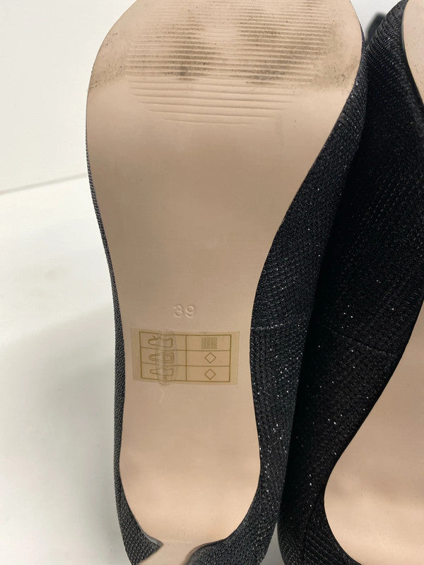Fabulous Carvela Black peep toe shimmer sparkly party stilletos UK6 LH002