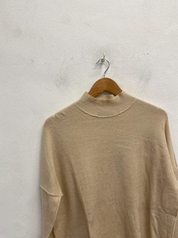 Lovely mint velvet beige high neck ribbed button sleeve jumper UK S AG006