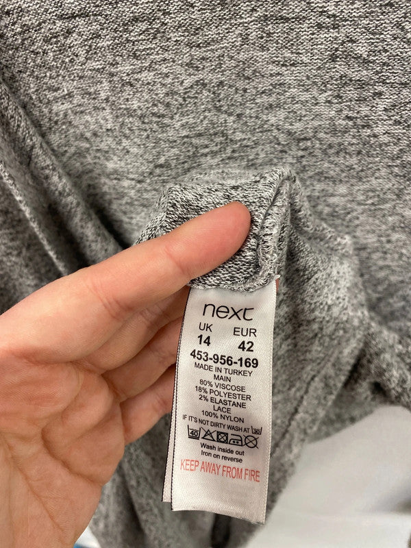 Next Fab Grey Marl Lace Detail Ruched Lounge Top UK 14 KS003