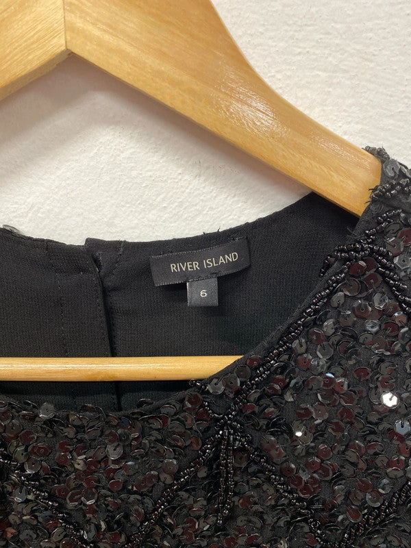 River Island Gorgeous Black Sequin Beaded Vest Top UK 6 KM004