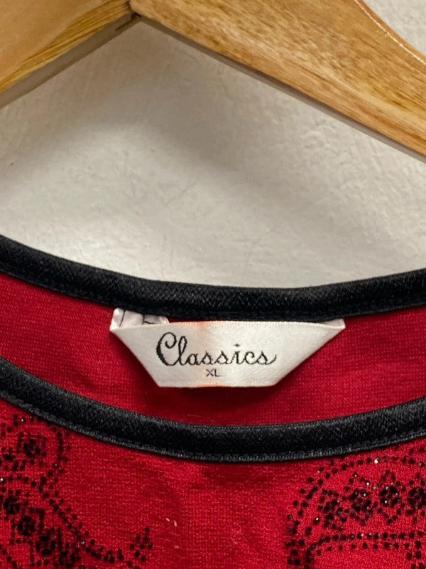 Lovely classics red black sparkle Diamante pattern top UK XL JW002