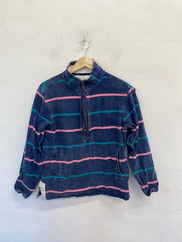 Stunning deal denim striped 1/4 zip top UK M MW001