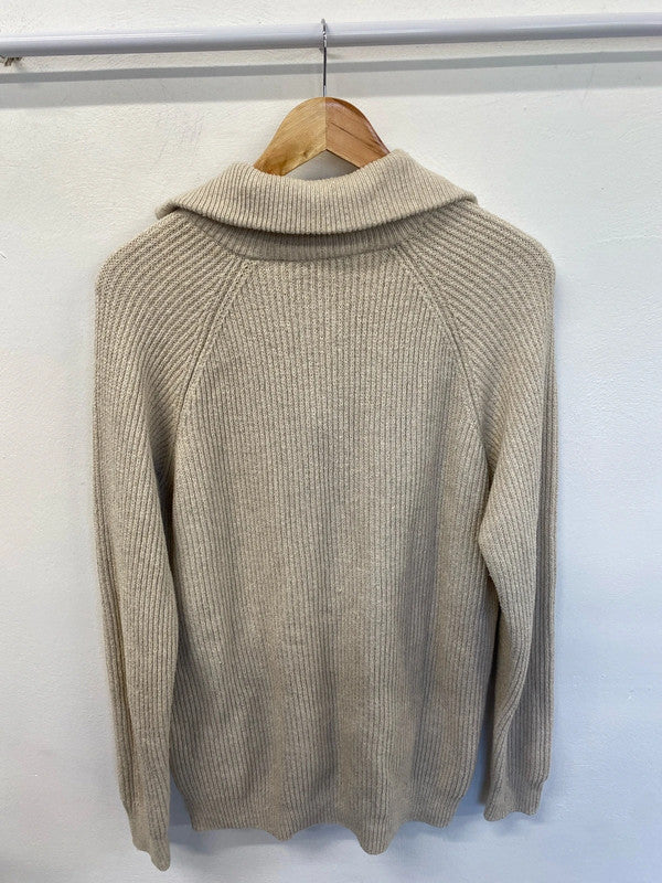 Classic 1/4 zip stone beige ribbed jumper XL LD003