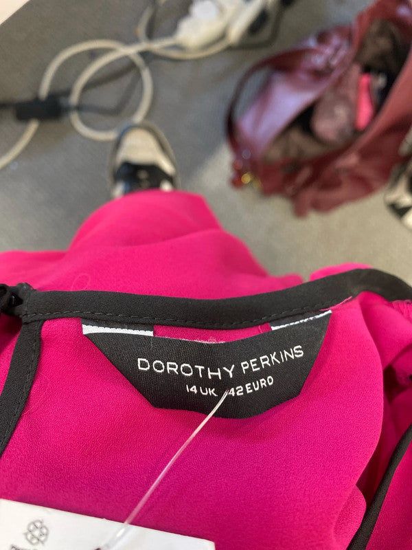 Lovely Dorothy Perkins pink black hem lightweight blouse UK 14 AO001