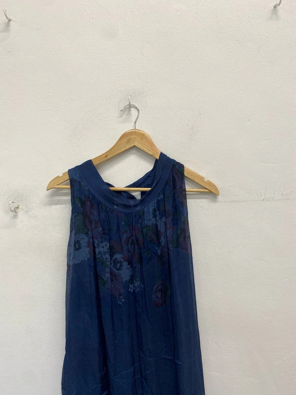 Lovely collezione gaia silk navy floral dress UK M MM005