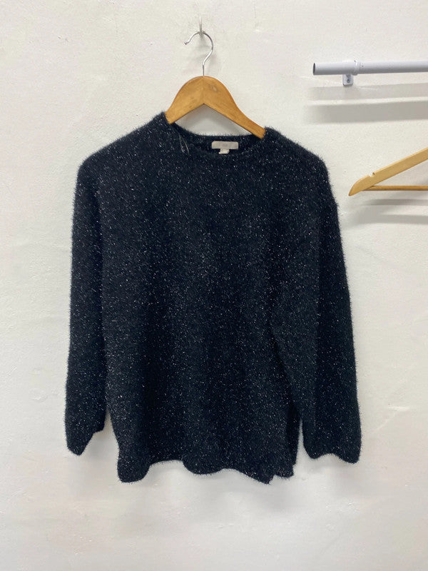Fabulous sparkly black fluffy jumper silver flecks UkS JH001