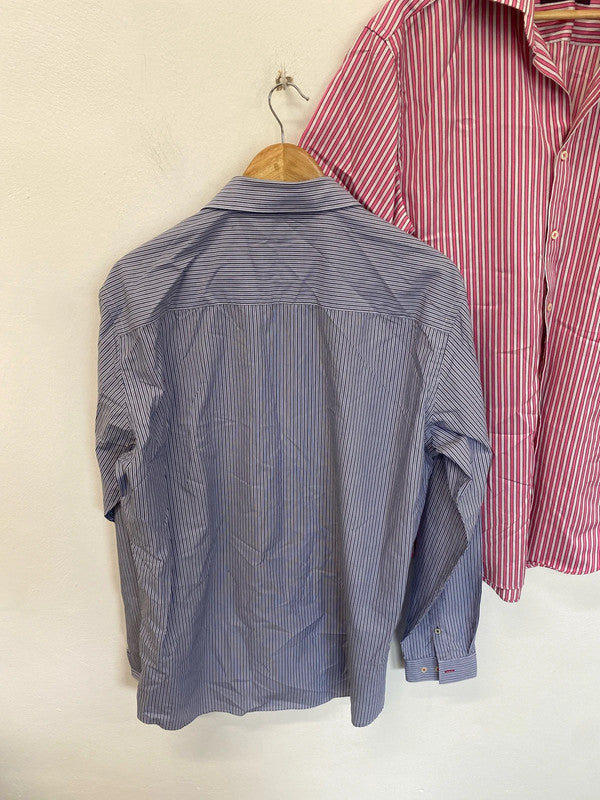 Duo of men’s striped shirts Next 16/16.5” blue Pink ND001