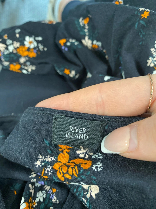 Fabulous River Island black flower dress uk 8 KM004