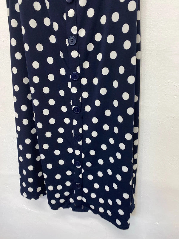 Fabulous Oasis gypsy spotty slinky dress UkM Navy & White KR002