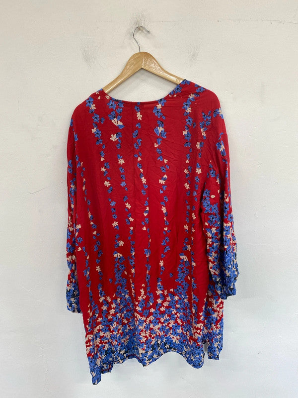 Zanzea Fabulous Red & Blue Floral Kimono UK 18 RG021