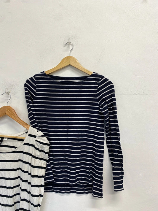Lovely duo of Topshop French connection h&m striped long sleeve tops UK M NN001 #2