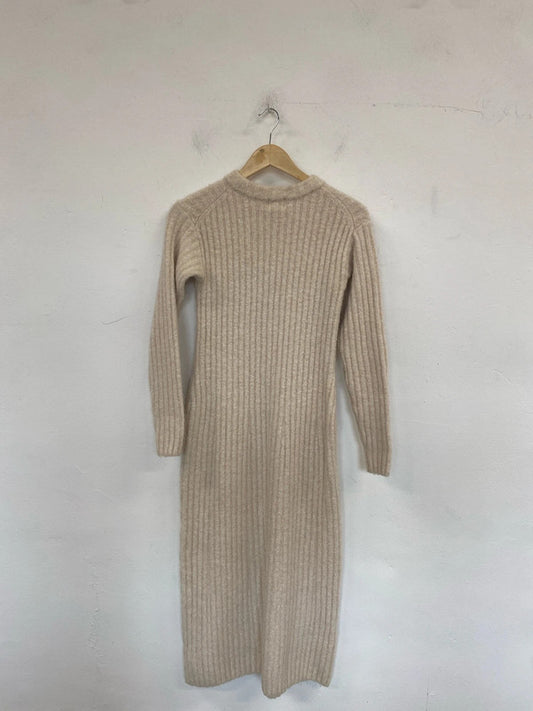 H&M Chic Cream Knit Midi Jumper Dress Size S LK009