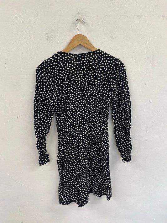 Stylish River island black polka dot mini dress uk 8 KM004