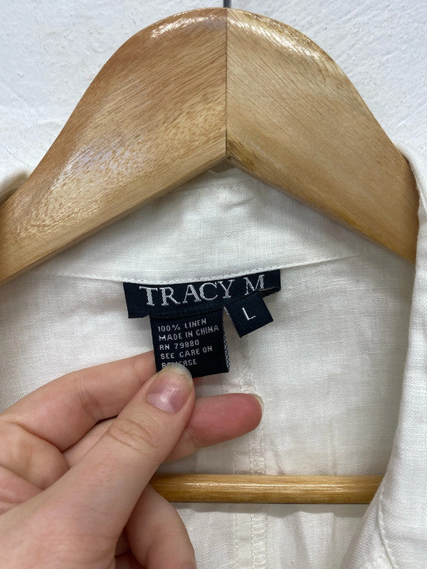 Tracy M Stylish Ivory Linen Shirt Size L KM005