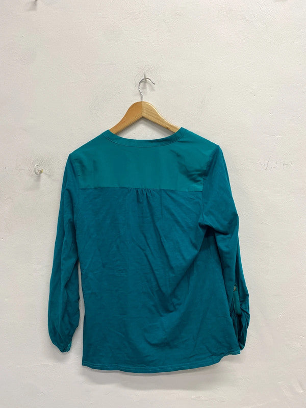 Fabulous love roses turquoise v neck blouse UK 12 GJ001