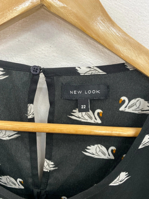 New Look Fabulous Black Swan Pattern Cold Shoulder Top UK 22 RG021