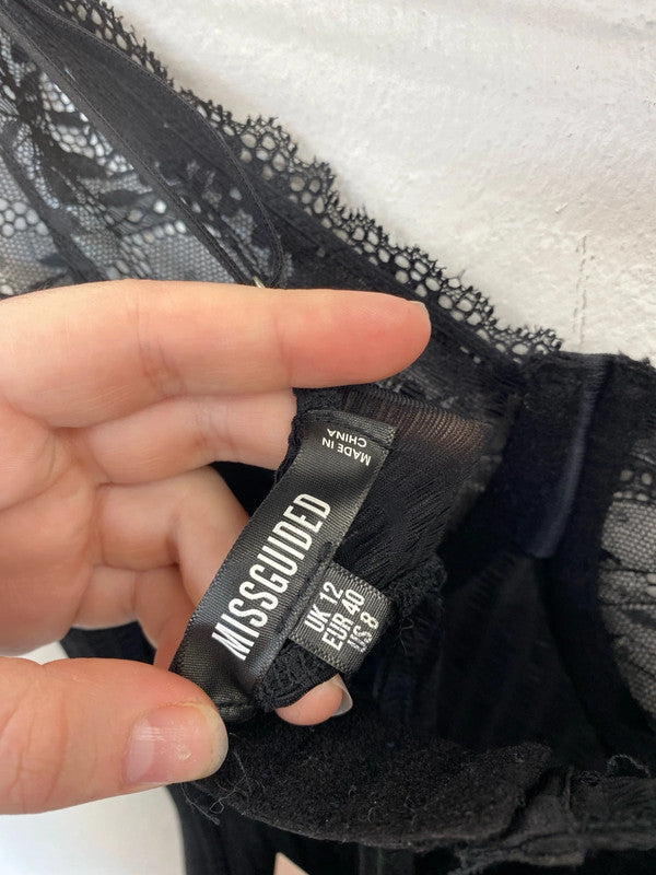 Missguided Gorgeous Black Lace Slip Lingerie UK 12 PJ001