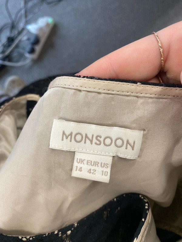 Stylish Monsoon black embroidery dress Uk 14 AW002