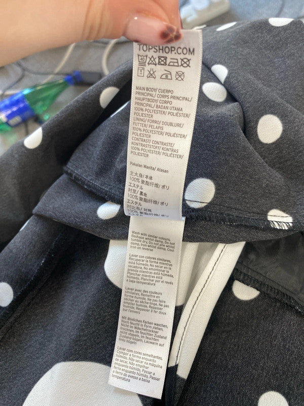 Gorgeous polka black white Topshop petite dress low bust frill UK 8 LK009