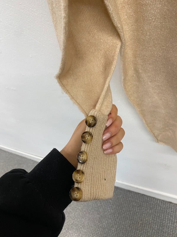 Lovely mint velvet beige high neck ribbed button sleeve jumper UK S AG006