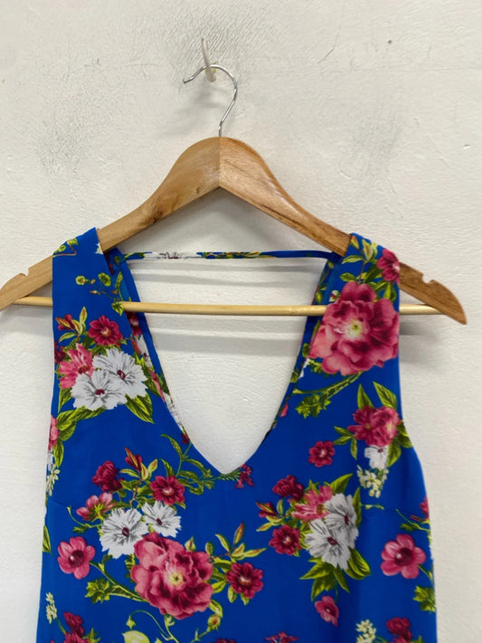 Lovely oasis blue floral low bust cami top UK 12 NN001