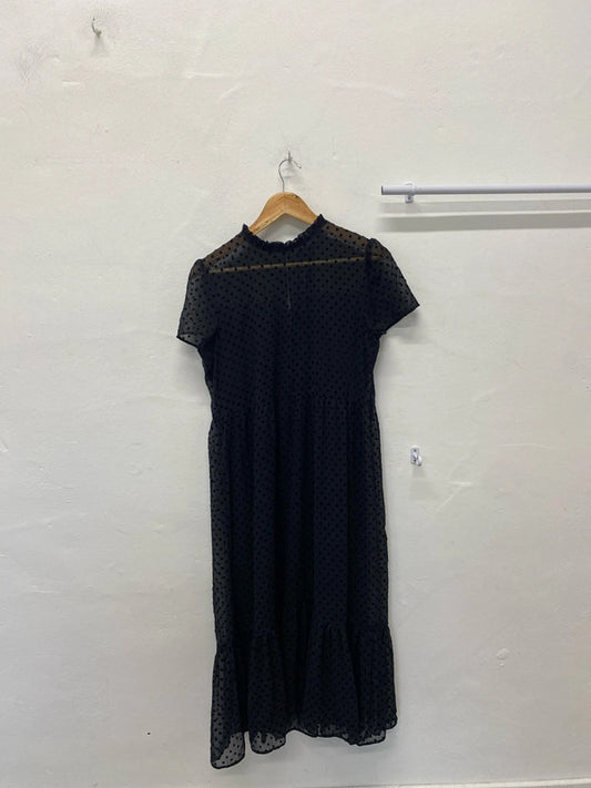 Fabulous black spotty smock dress mesh overlay from Zara UkM LB005