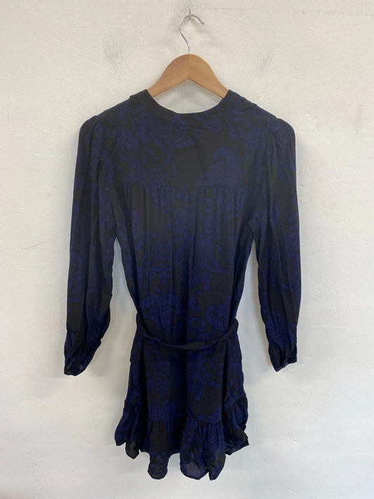 Zara Gorgeous Black & Blue Fleur De Lis Pattern Mini Dress Size M NN001