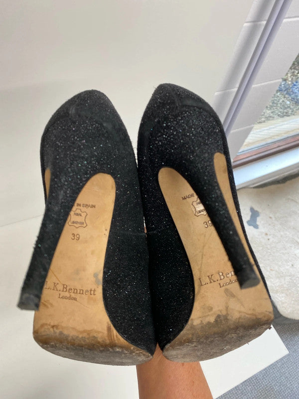 Fabulous LK Bennett London sparkly black leather glitter UK6 KM004