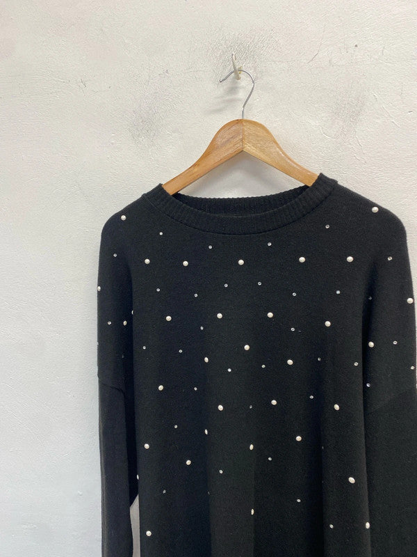 Lovely F&F pearl black jumper dress UK XL LG004