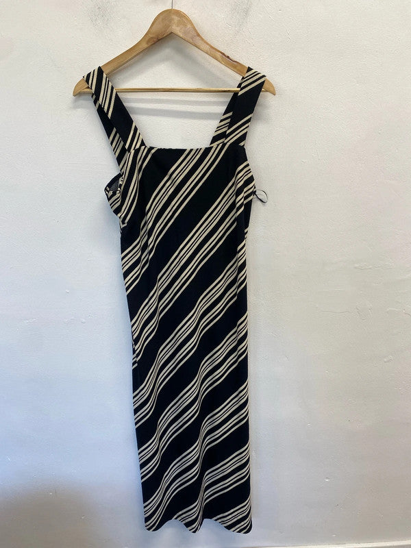 Lovely papaya black cream striped midi dress UK 12 AO001